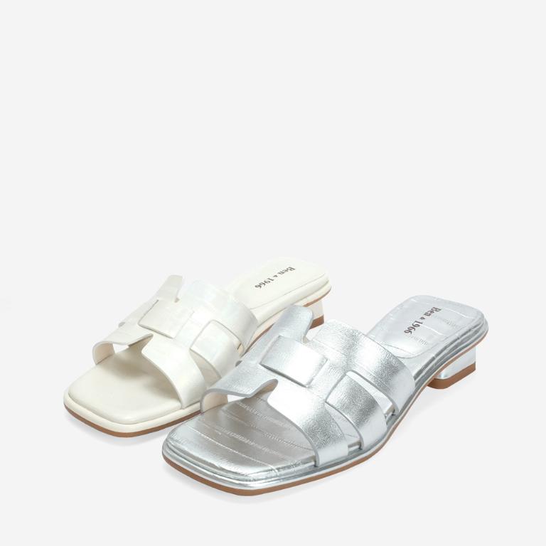 Ben&1966 高級羊皮編織質感低跟拖鞋-米白(246592)