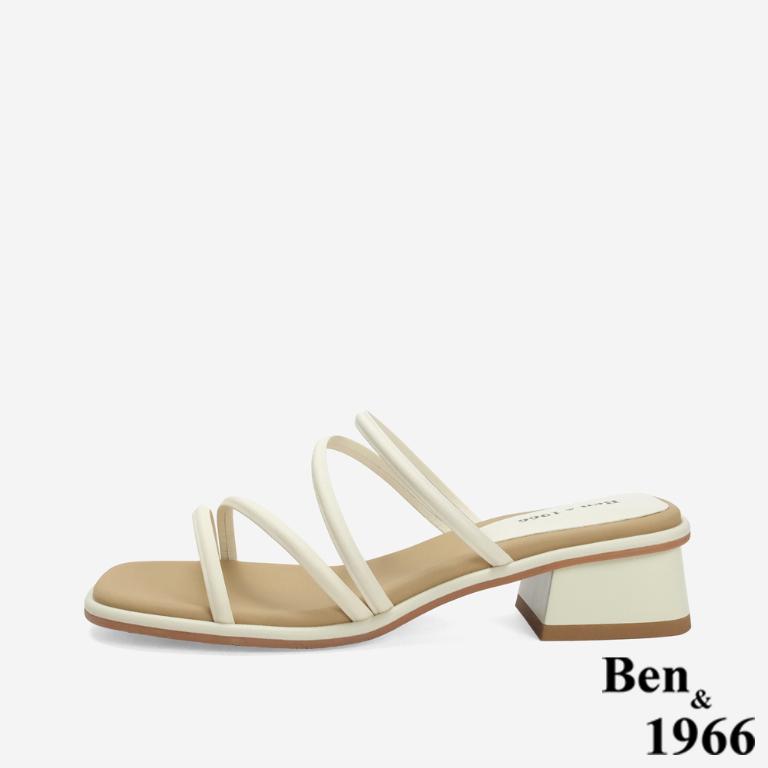 Ben&1966 高級羊皮柔軟細條氣質低跟拖鞋-米白