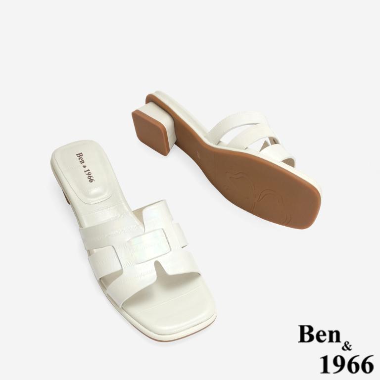 Ben&1966 高級羊皮編織質感低跟拖鞋-米白(246592)