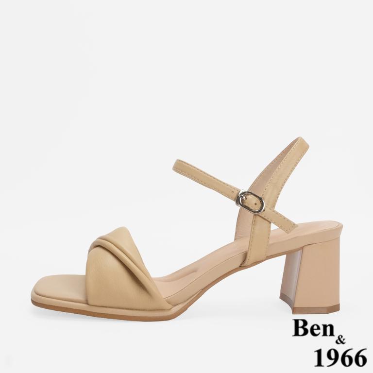 Ben&1966 柔軟羊皮閃亮鑽條優雅低跟涼鞋-杏(246531)