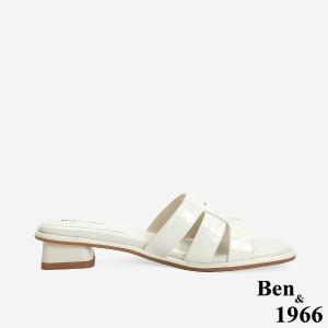 Ben&1966 高級羊皮編織質感低跟拖鞋-米白(246592)