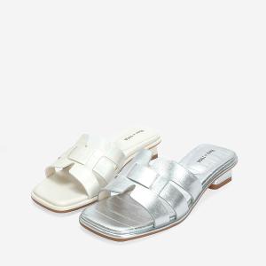 Ben&1966 高級羊皮編織質感低跟拖鞋-銀(246591)