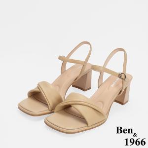 Ben&1966 柔軟羊皮閃亮鑽條優雅低跟涼鞋-杏(246531)