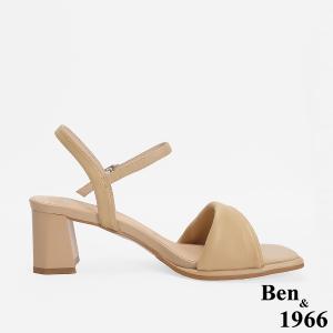 Ben&1966 柔軟羊皮閃亮鑽條優雅低跟涼鞋-杏(246531)
