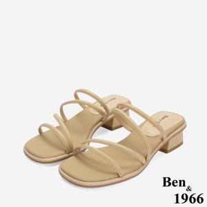 Ben&1966 高級羊皮柔軟細條氣質低跟拖鞋-杏