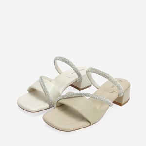 Ben&1966 柔軟羊皮閃亮鑽條優雅低跟拖鞋-杏