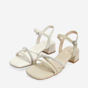 Ben&1966 柔軟羊皮閃亮鑽條優雅低跟涼鞋-米白(246562)