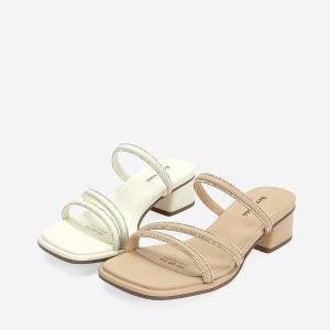 Ben&1966 精緻細條燙鑽優雅低跟拖鞋-杏