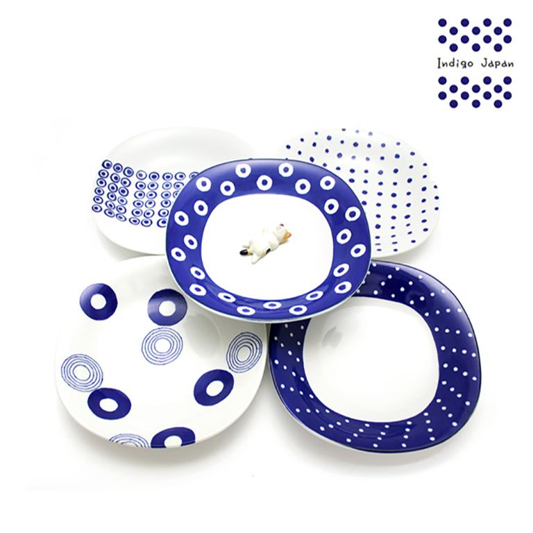 【西海陶器】藍丸紋5入多用盤組(日本美濃燒)