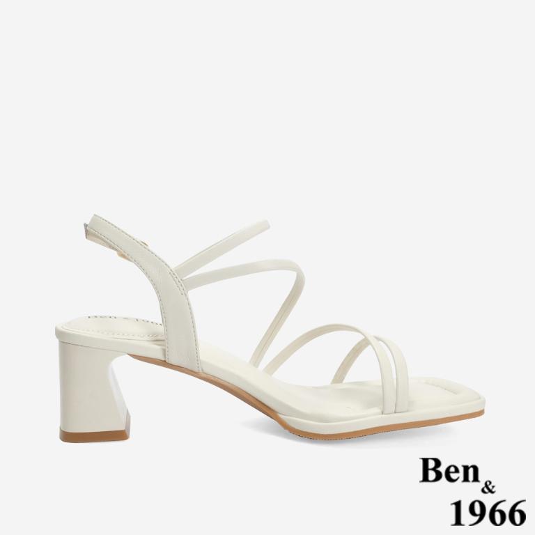 Ben&1966 柔軟羊皮細條優雅高跟涼鞋-米白(246682)