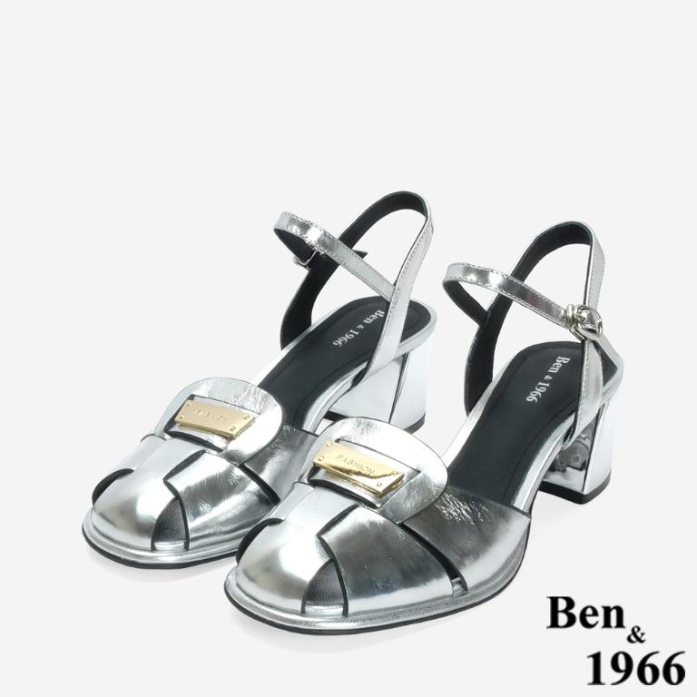 Ben&1966 高級金屬牛皮質感個性高跟涼鞋-銀(246661)