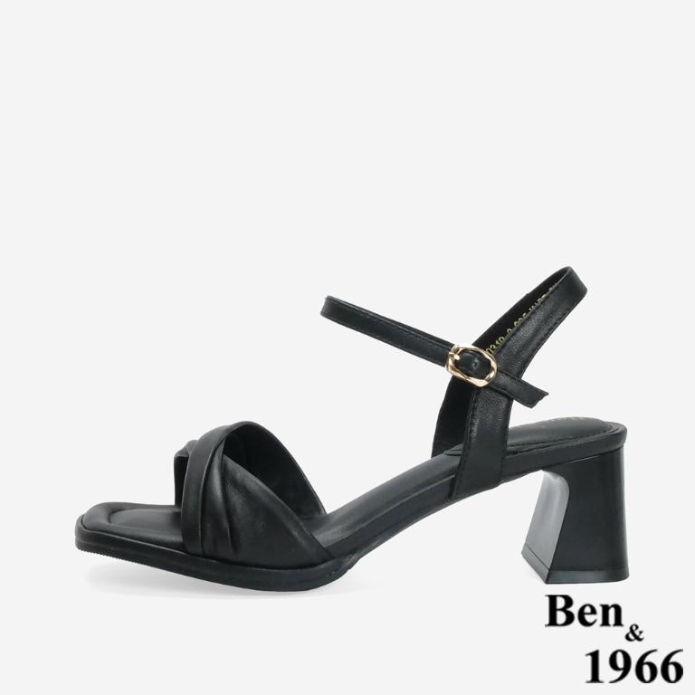 Ben&1966 高級羊皮氣質扭結高跟涼鞋-黑(246671)