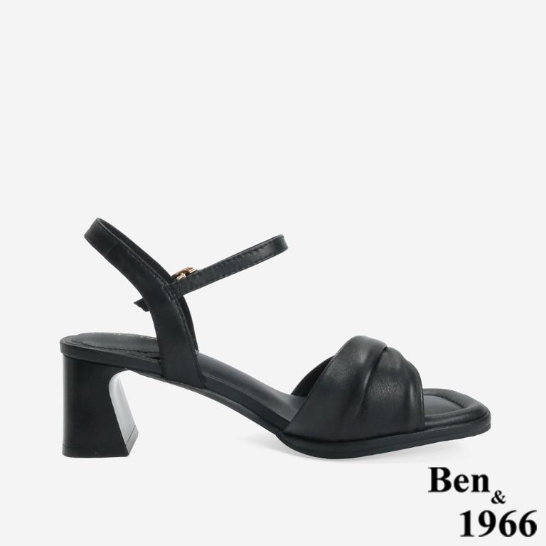Ben&1966 高級羊皮氣質扭結高跟涼鞋-黑(246671)
