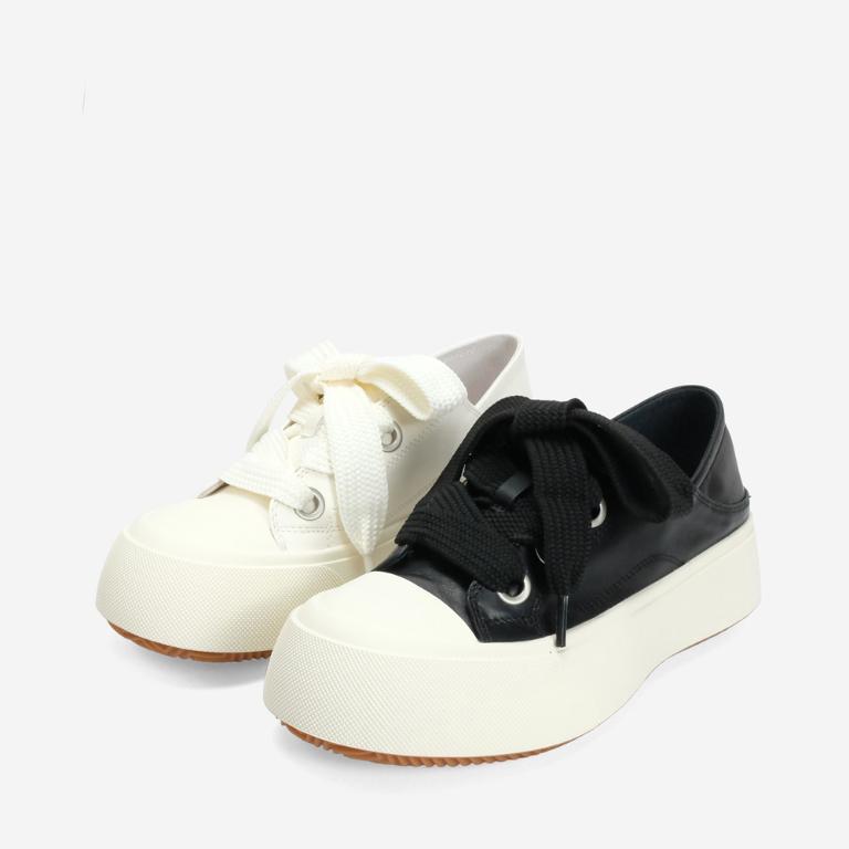 Ben&1966 高級頭層牛皮俏皮寬鞋帶厚底休閒鞋-黑(246761)