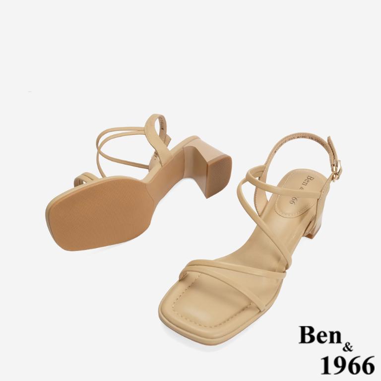 Ben&1966 柔軟羊皮細條優雅高跟涼鞋-杏(246681)