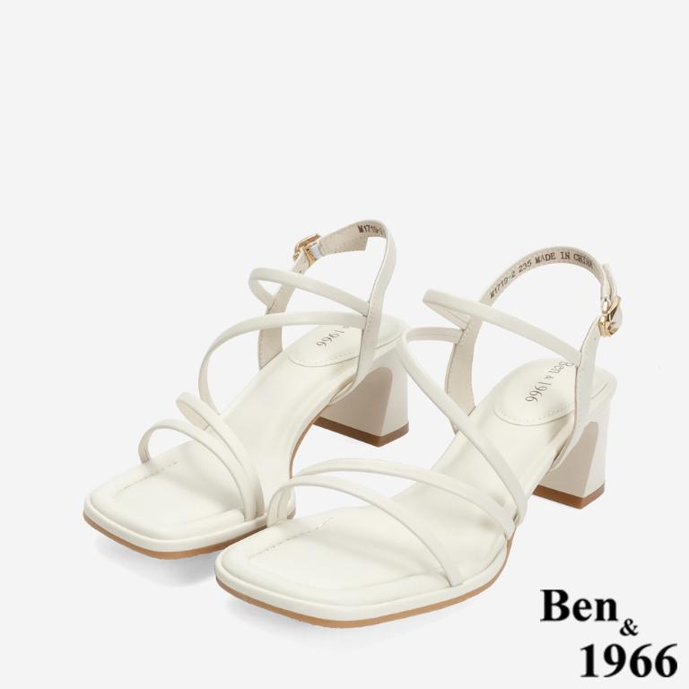 Ben&1966 柔軟羊皮細條優雅高跟涼鞋-米白(246682)