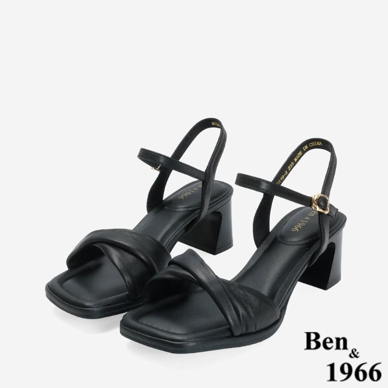 Ben&1966 高級羊皮氣質扭結高跟涼鞋-黑(246671)