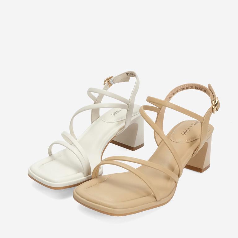 Ben&1966 柔軟羊皮細條優雅高跟涼鞋-杏(246681)