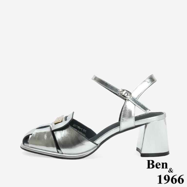 Ben&1966 高級金屬牛皮質感個性高跟涼鞋-銀(246661)