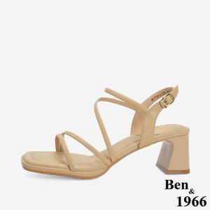 Ben&1966 柔軟羊皮細條優雅高跟涼鞋-杏(246681)