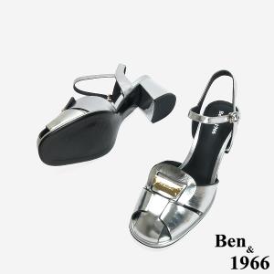 Ben&1966 高級金屬牛皮質感個性高跟涼鞋-銀(246661)
