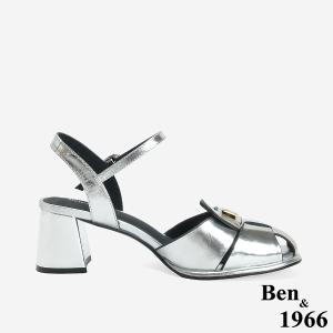 Ben&1966 高級金屬牛皮質感個性高跟涼鞋-銀(246661)