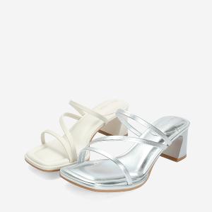 Ben&1966 柔軟羊皮優雅細帶方頭高跟拖鞋-銀(246691)