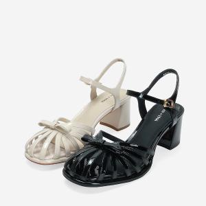 Ben&1966 高級牛漆皮優雅小蝴蝶結造型高跟涼鞋-米白(246702)