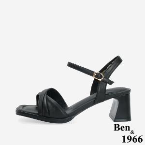 Ben&1966 高級羊皮氣質扭結高跟涼鞋-黑(246671)
