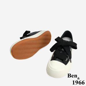 Ben&1966 高級頭層牛皮俏皮寬鞋帶厚底休閒鞋-黑(246761)