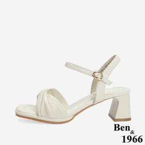 Ben&1966 高級羊皮氣質扭結高跟涼鞋-米白(246672)