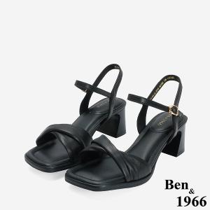 Ben&1966 高級羊皮氣質扭結高跟涼鞋-黑(246671)