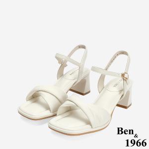 Ben&1966 高級羊皮氣質扭結高跟涼鞋-米白(246672)