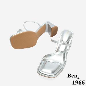 Ben&1966 柔軟羊皮優雅細帶方頭高跟拖鞋-銀(246691)