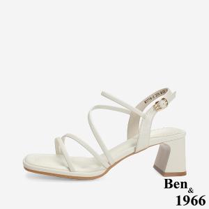 Ben&1966 柔軟羊皮細條優雅高跟涼鞋-米白(246682)