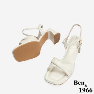 Ben&1966 高級羊皮氣質扭結高跟涼鞋-米白(246672)