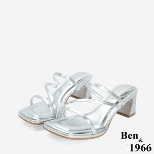 Ben&1966 柔軟羊皮優雅細帶方頭高跟拖鞋-銀(246691)