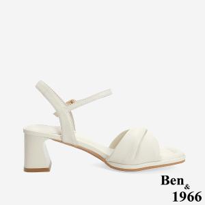 Ben&1966 高級羊皮氣質扭結高跟涼鞋-米白(246672)