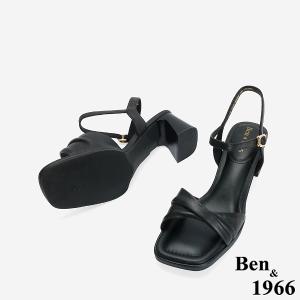 Ben&1966 高級羊皮氣質扭結高跟涼鞋-黑(246671)