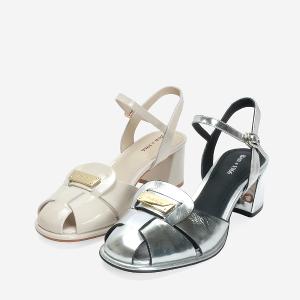 Ben&1966 高級金屬牛皮質感個性高跟涼鞋-銀(246661)