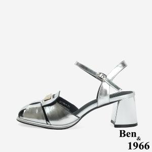 Ben&1966 高級金屬牛皮質感個性高跟涼鞋-銀(246661)