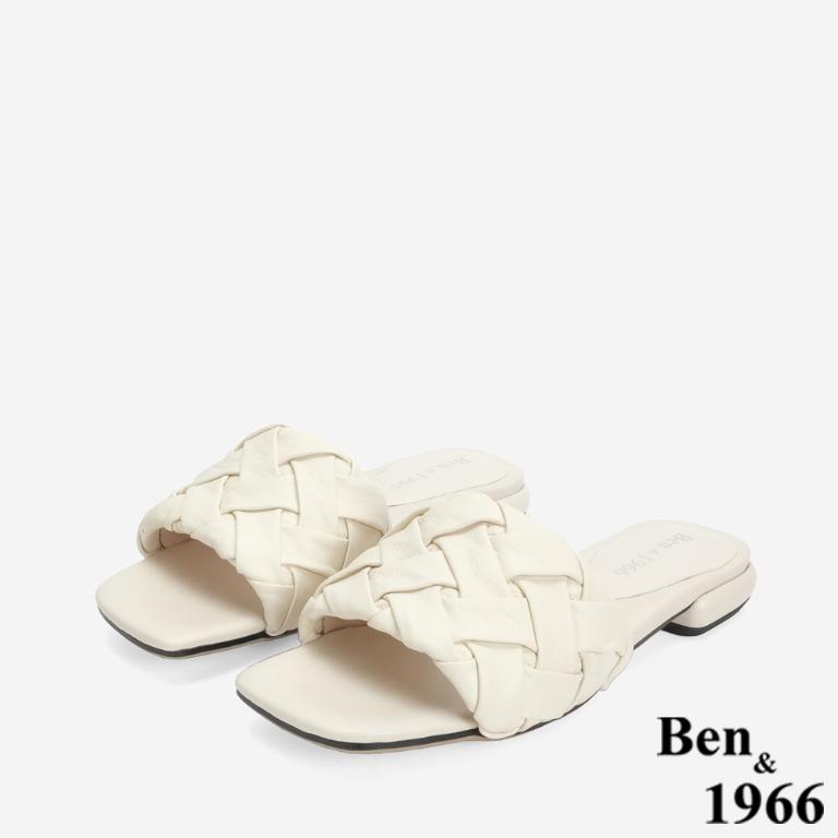 Ben&1966 柔軟羊皮草編感休閒質感度假涼拖鞋-米白(246343)