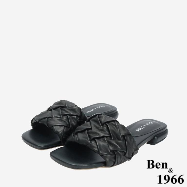Ben&1966 柔軟羊皮草編感休閒質感度假涼拖鞋-黑(246341)
