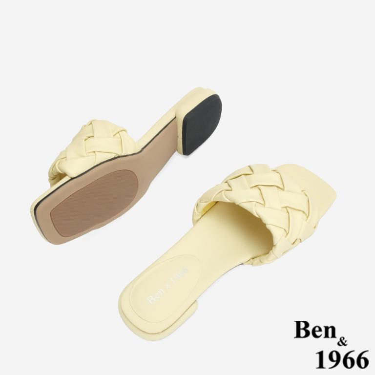 Ben&1966 柔軟羊皮草編感休閒質感度假涼拖鞋-淡黃(246342)