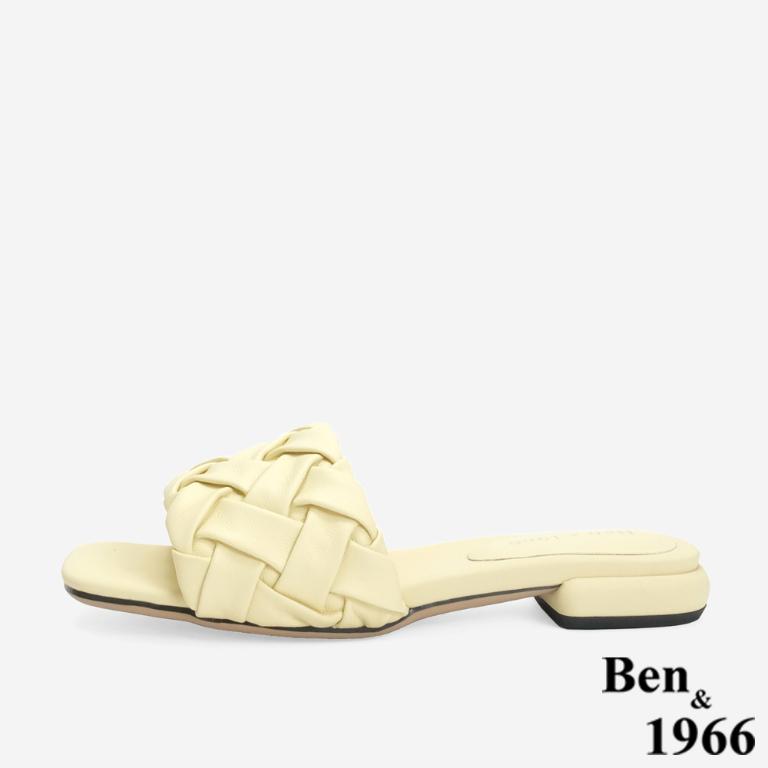 Ben&1966 柔軟羊皮草編感休閒質感度假涼拖鞋-淡黃(246342)