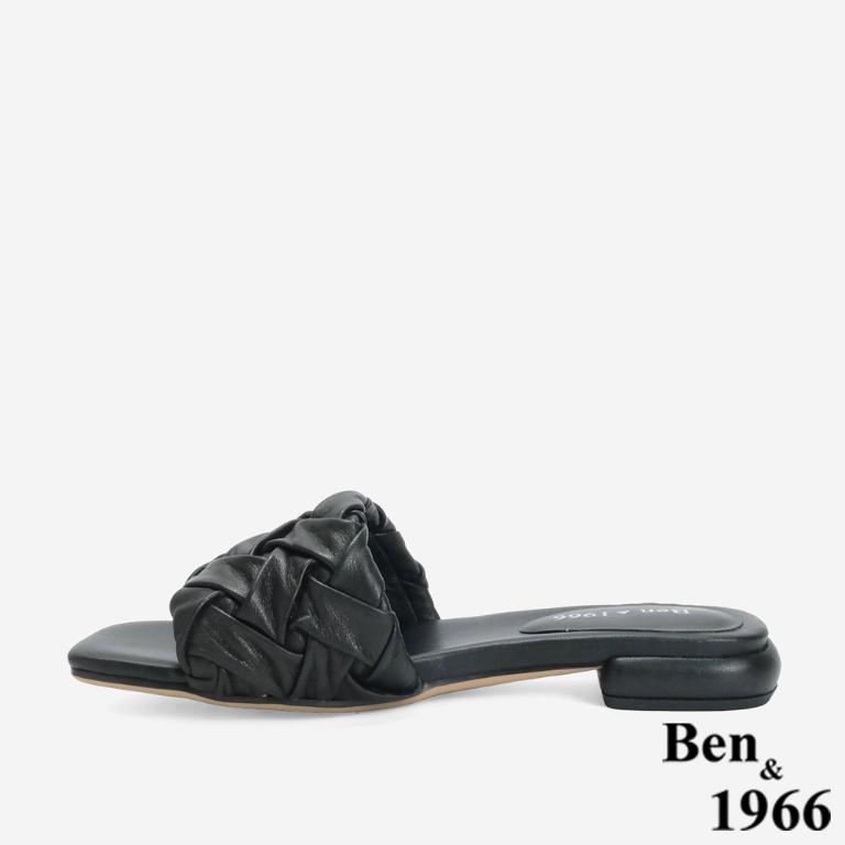 Ben&1966 柔軟羊皮草編感休閒質感度假涼拖鞋-黑(246341)