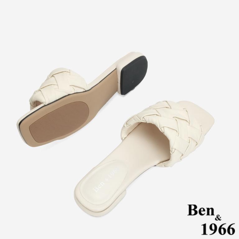 Ben&1966 柔軟羊皮草編感休閒質感度假涼拖鞋-米白(246343)