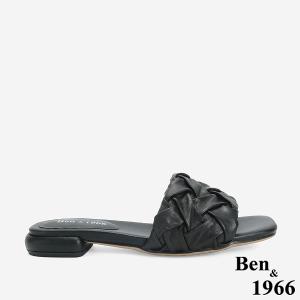 Ben&1966 柔軟羊皮草編感休閒質感度假涼拖鞋-黑(246341)