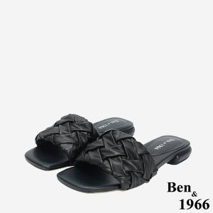 Ben&1966 柔軟羊皮草編感休閒質感度假涼拖鞋-黑(246341)