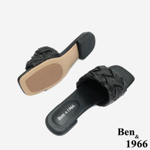 Ben&1966 柔軟羊皮草編感休閒質感度假涼拖鞋-黑(246341)